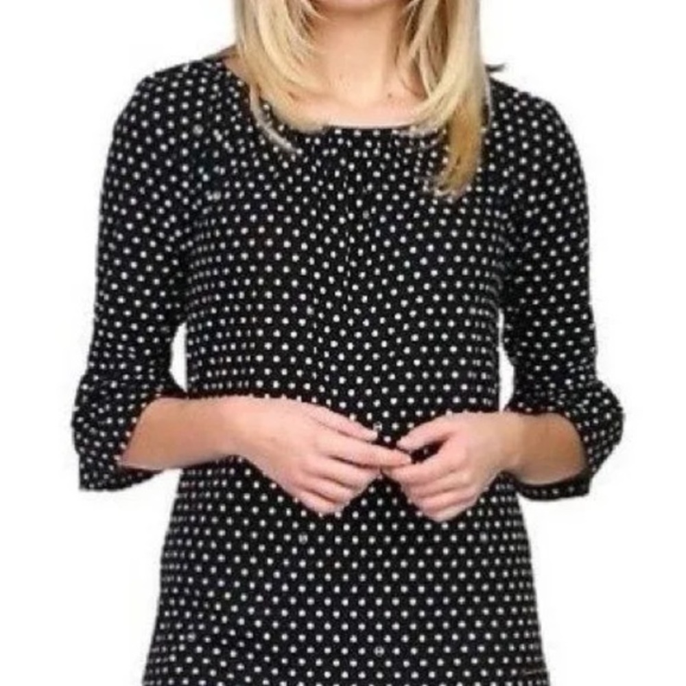 NWT MICHAEL Michael Kors, Polka Dot Print Flare Sleeve Top, Black/White, M